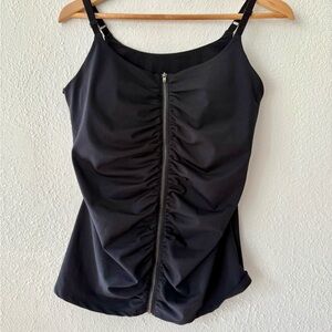 Fabletics MIA Black Ruched Zip-Up Women's Athletic Tank Top Size Large